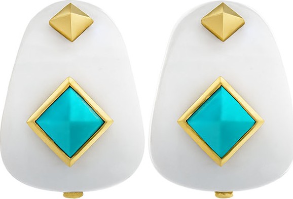 Margot McKinney Weekend White Agate Earrings with Turquoise Studs