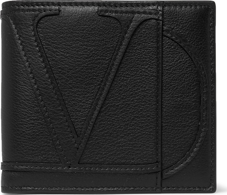 Valentino Logo-Appliquéd Full-Grain Leather Billfold Wallet