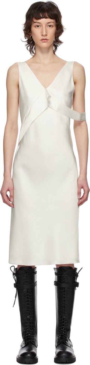 Helmut Lang White Double Satin Sash Dress