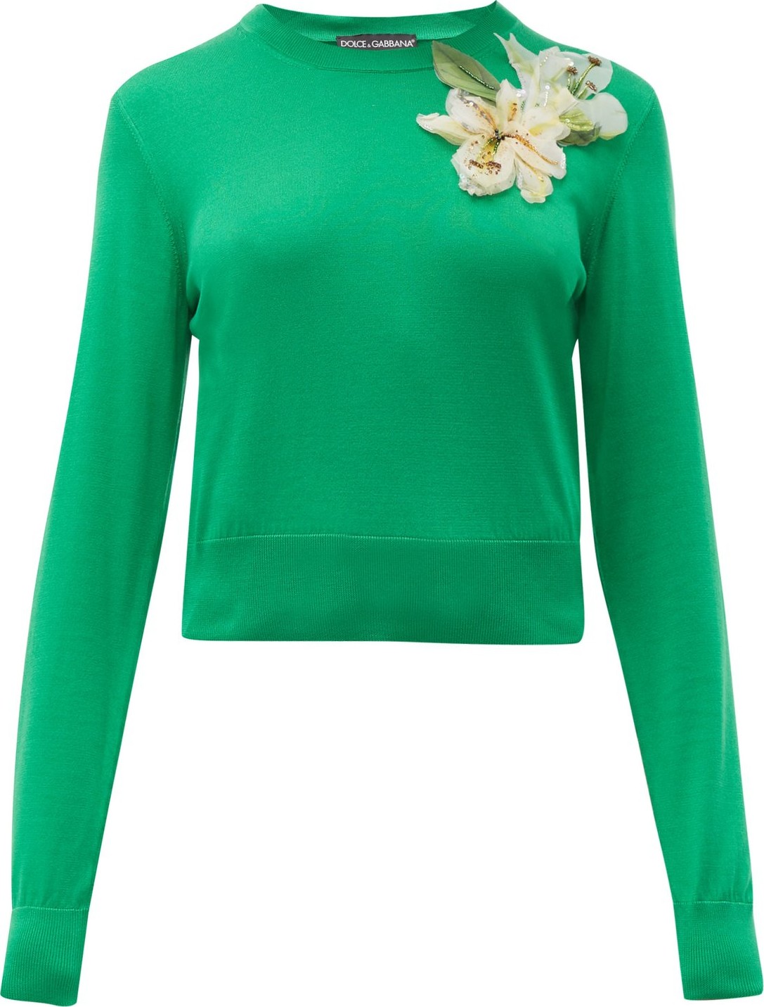 Dolce & Gabbana Lily-appliqué cropped silk sweater