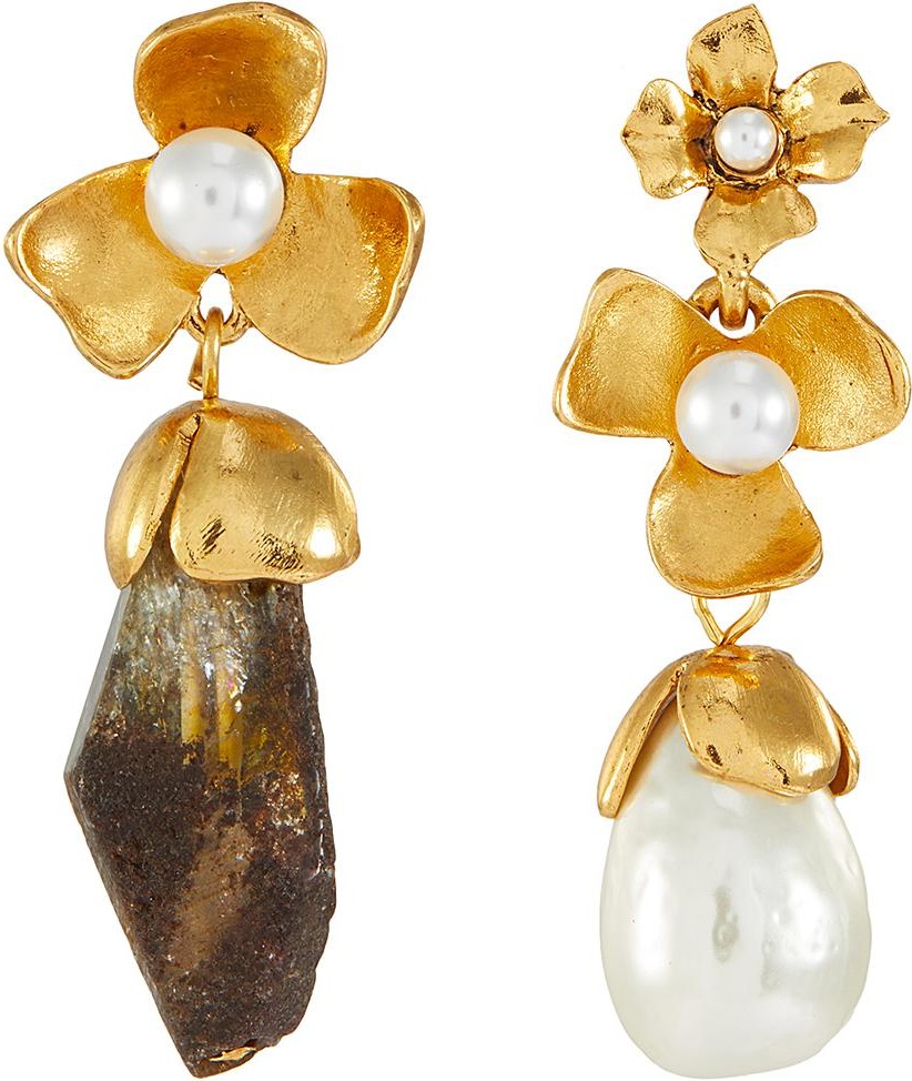 Oscar De La Renta Swarovski crystal pearl floral earrings