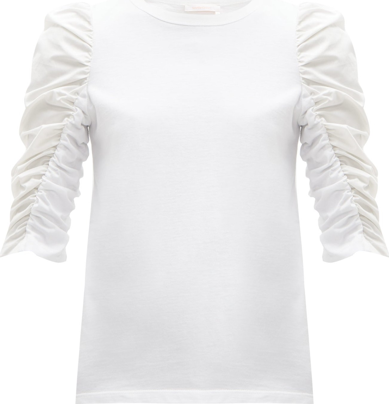 See By Chloé Ruched-sleeve cotton T-shirt