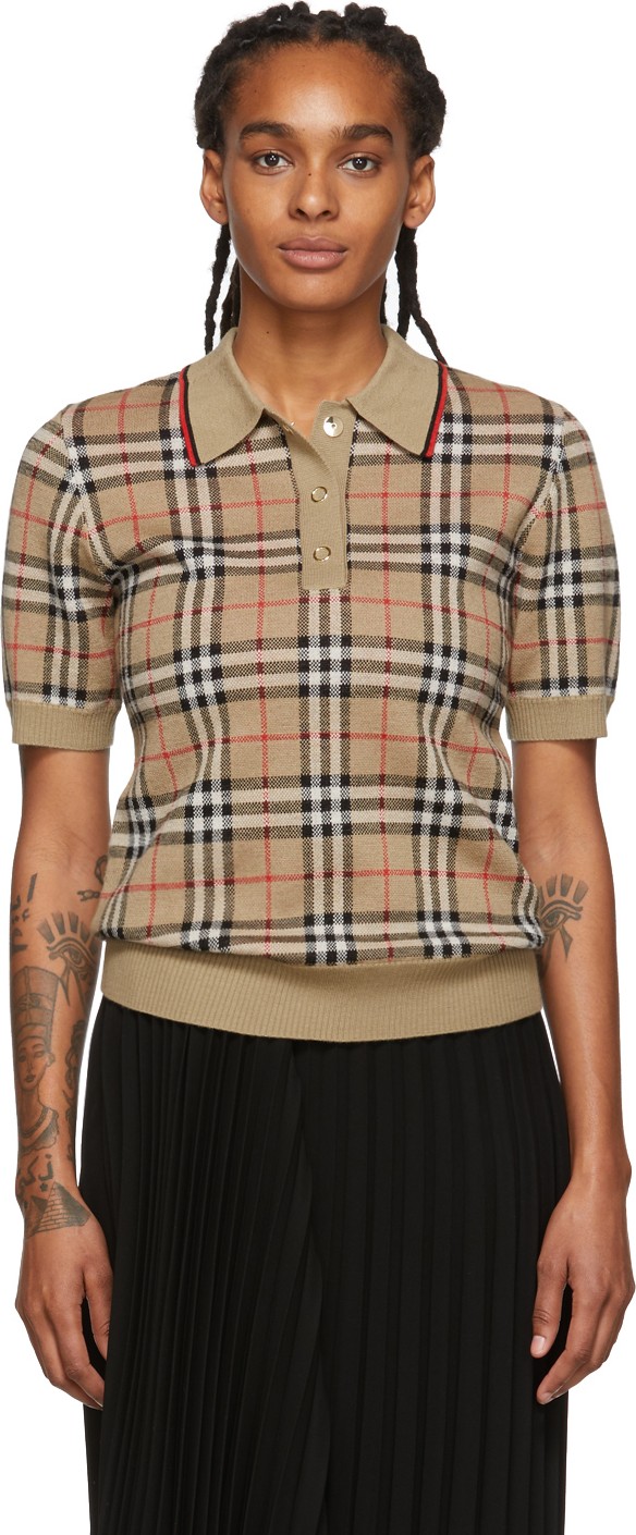Burberry London England Beige Merino Chatterton Polo