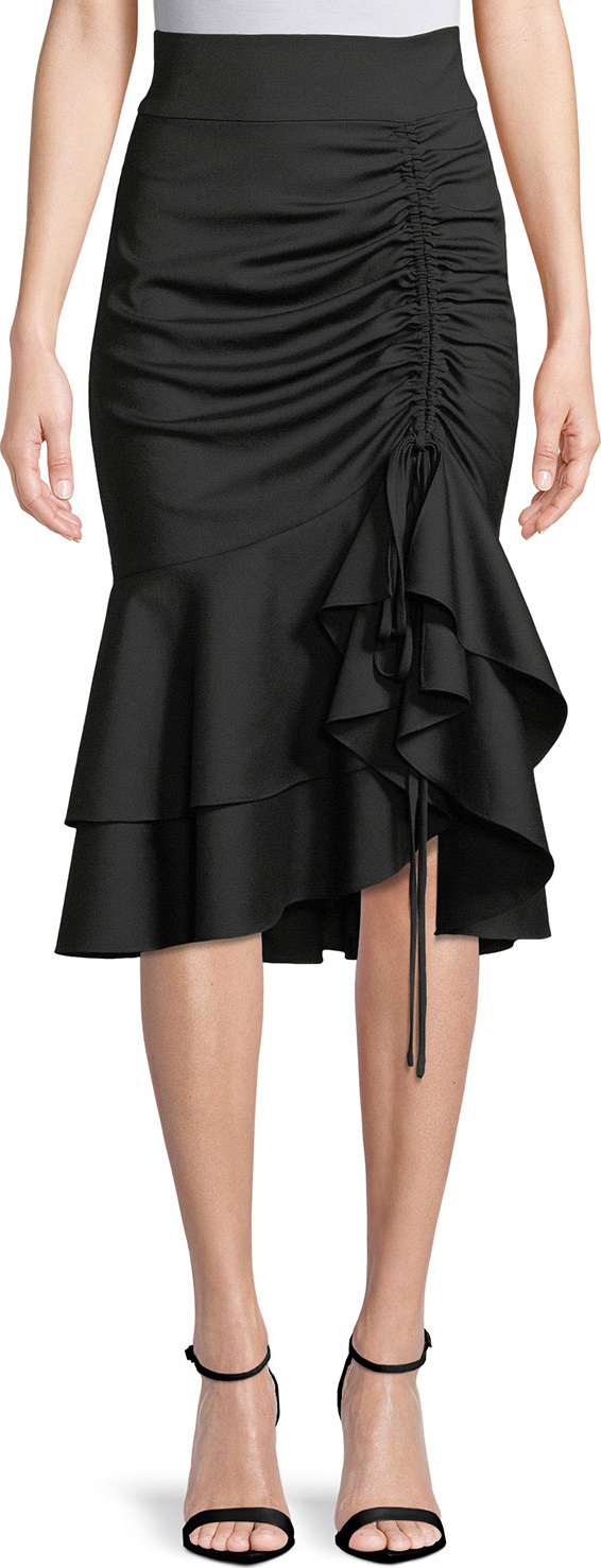MILLY Flutter-Hem Ruched-Drawstring Skirt