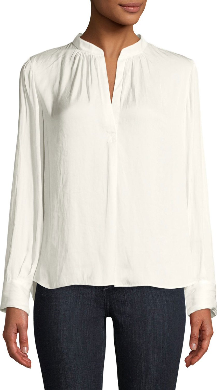 Zadig & Voltaire Tink V-Neck Satin Long-Sleeve Blouse