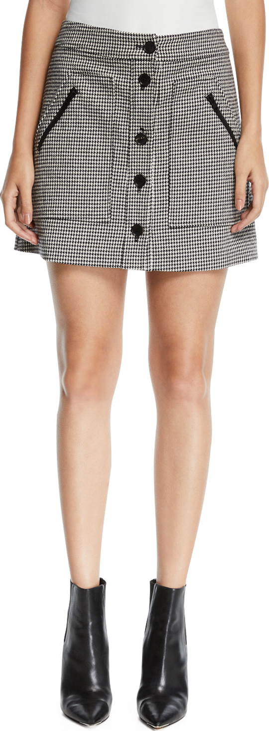 Veronica Beard Monroe Houndstooth Button-Front Mini Skirt