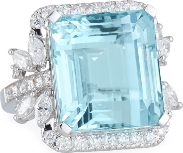 Alexander Laut 18k White Gold Aquamarine & Diamond Ring, Size 6.25