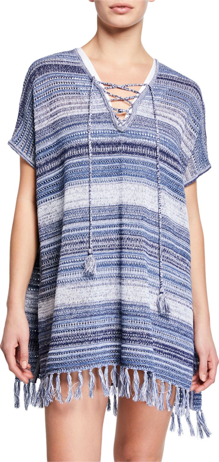 Tommy Bahama Lace-Up Tassel Trim Beach Sweater