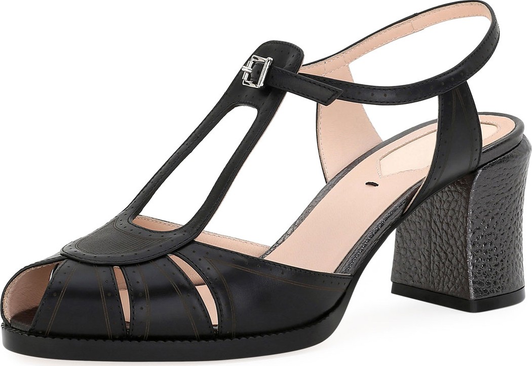 Fendi Chameleon Leather Block-Heel Sandal