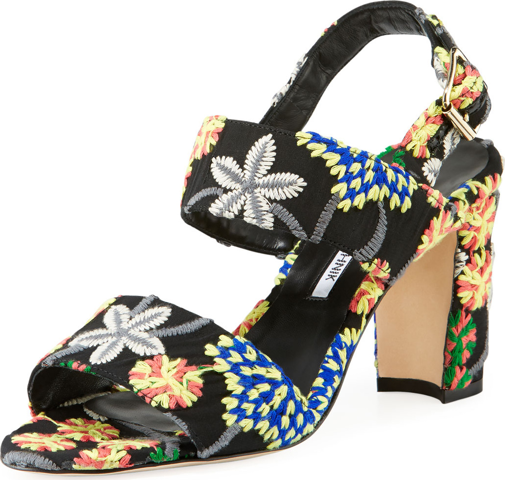 Manolo Blahnik Khan Embroidered Slingback Sandals