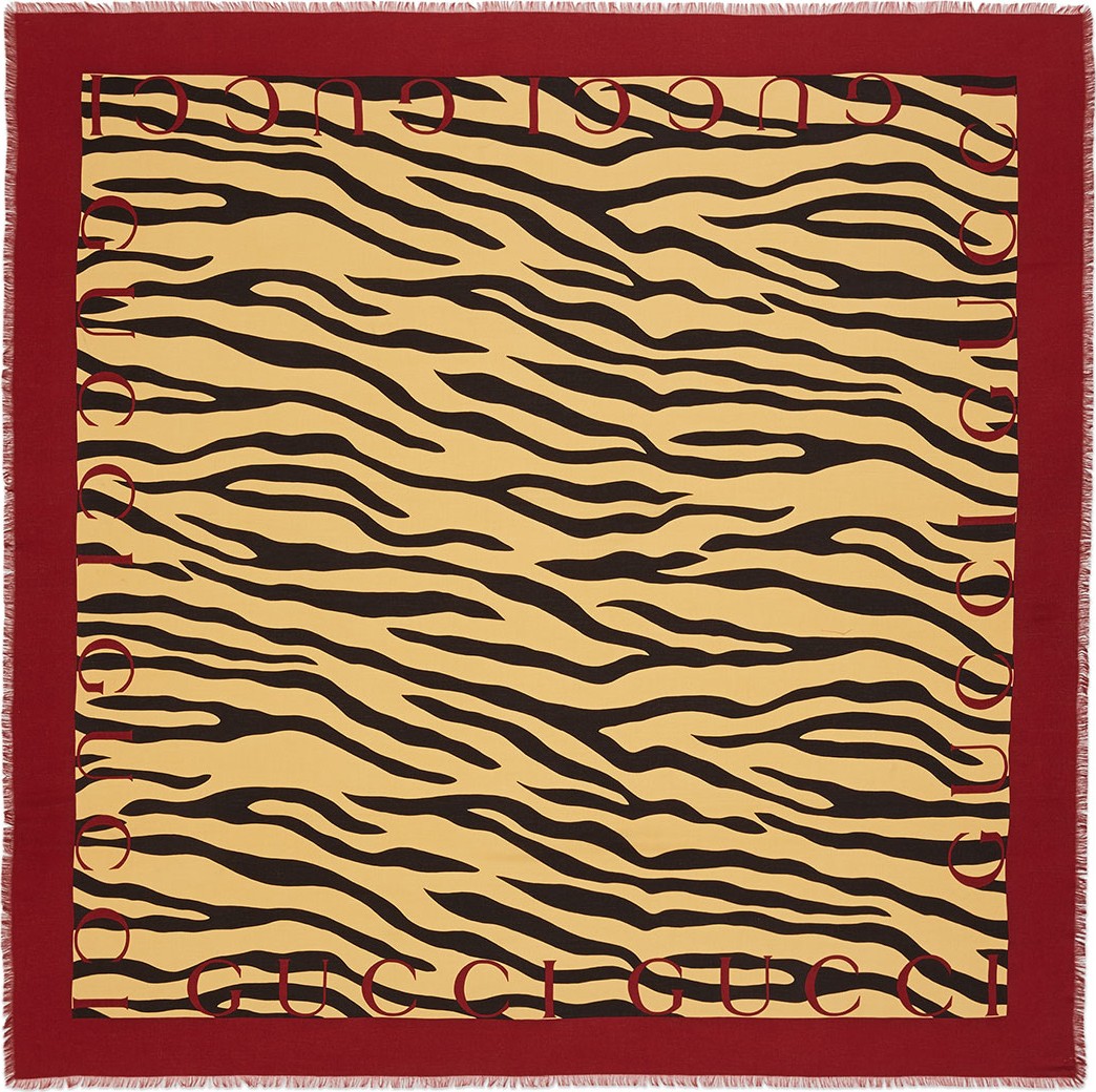Gucci Tiger Stripes Print Silk Shawl