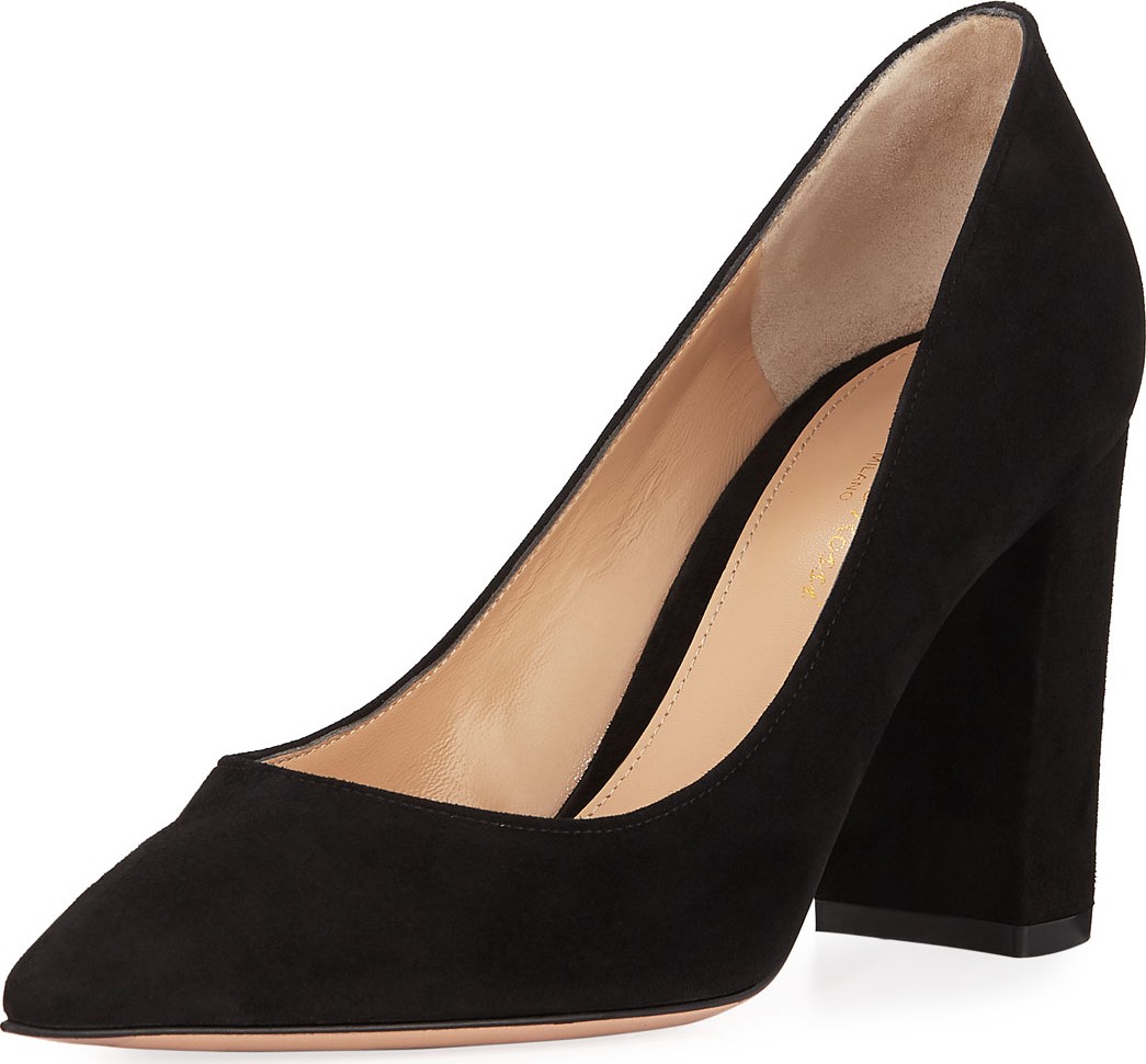 Gianvito Rossi Suede Pointed-Toe Pumps with Chunky Heel