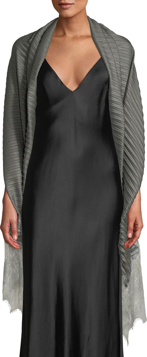 Valentino Double Plisse Shawl w/ Lace Trim