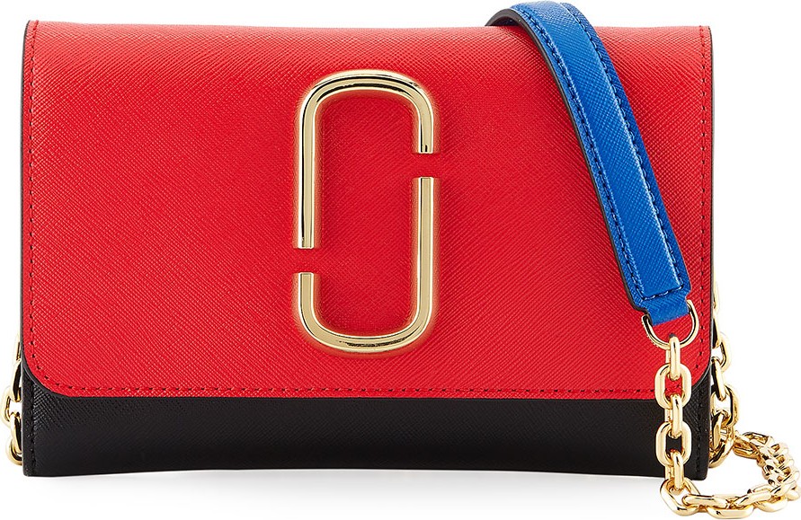 MARC JACOBS Two-Tone Saffiano Leather Wallet On A Chain