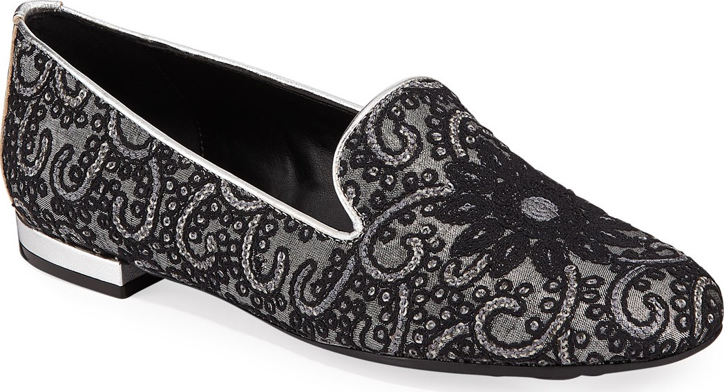 Sesto Meucci Kama Embellished Flat Loafers, Gray