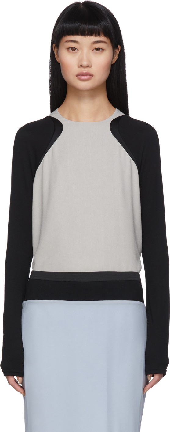 Haider Ackermann Grey & Black Contrast Insert Blouse Haider Ackermann Grey & Black Contrast Insert Blouse