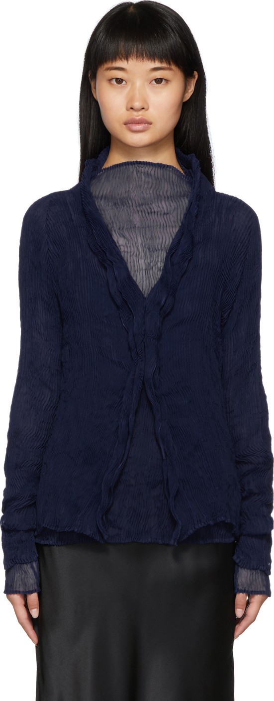 Issey Miyake Blue Chiffon Twist Cardigan