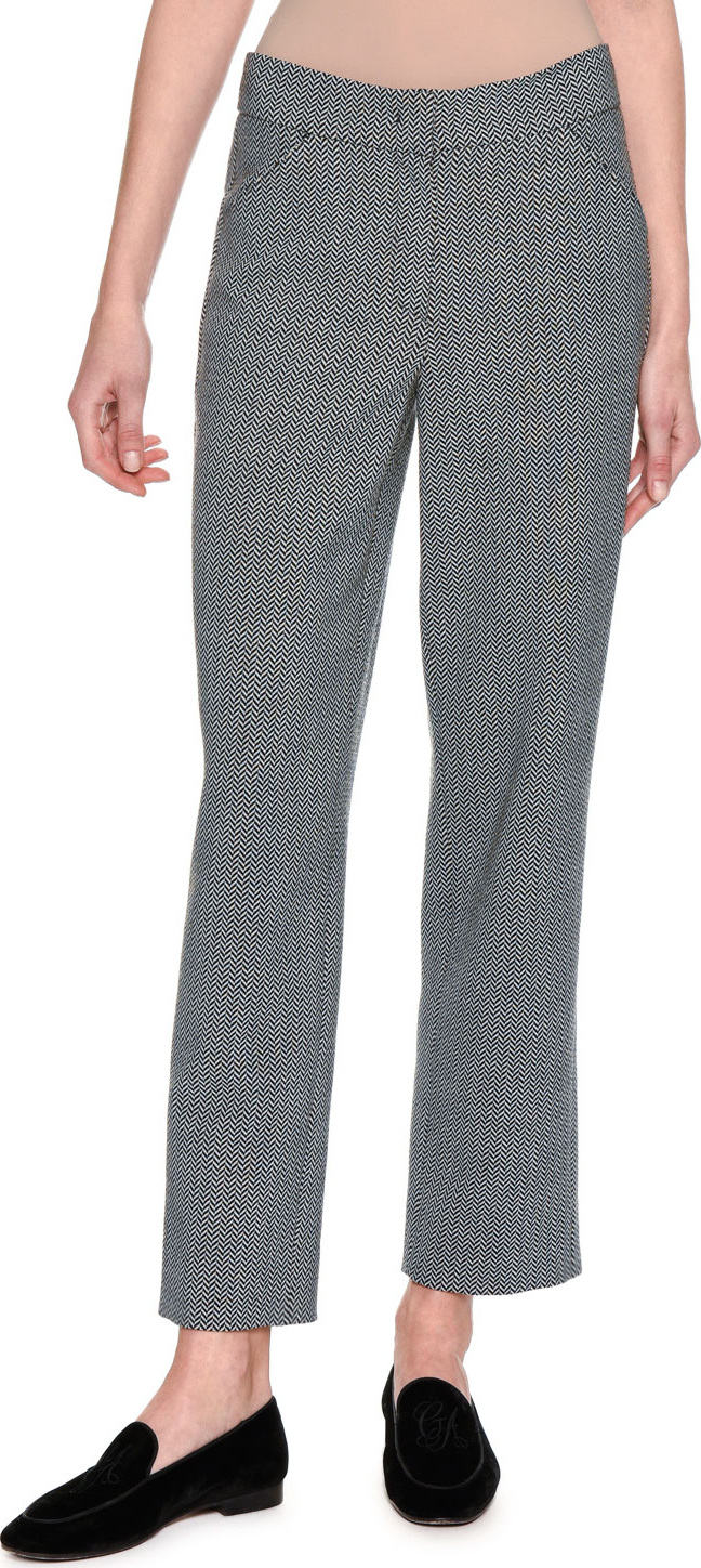 Giorgio Armani Cropped Herringbone Straight-Leg Pants, Gray Giorgio Armani Cropped Herringbone Straight-Leg Pants, Gray