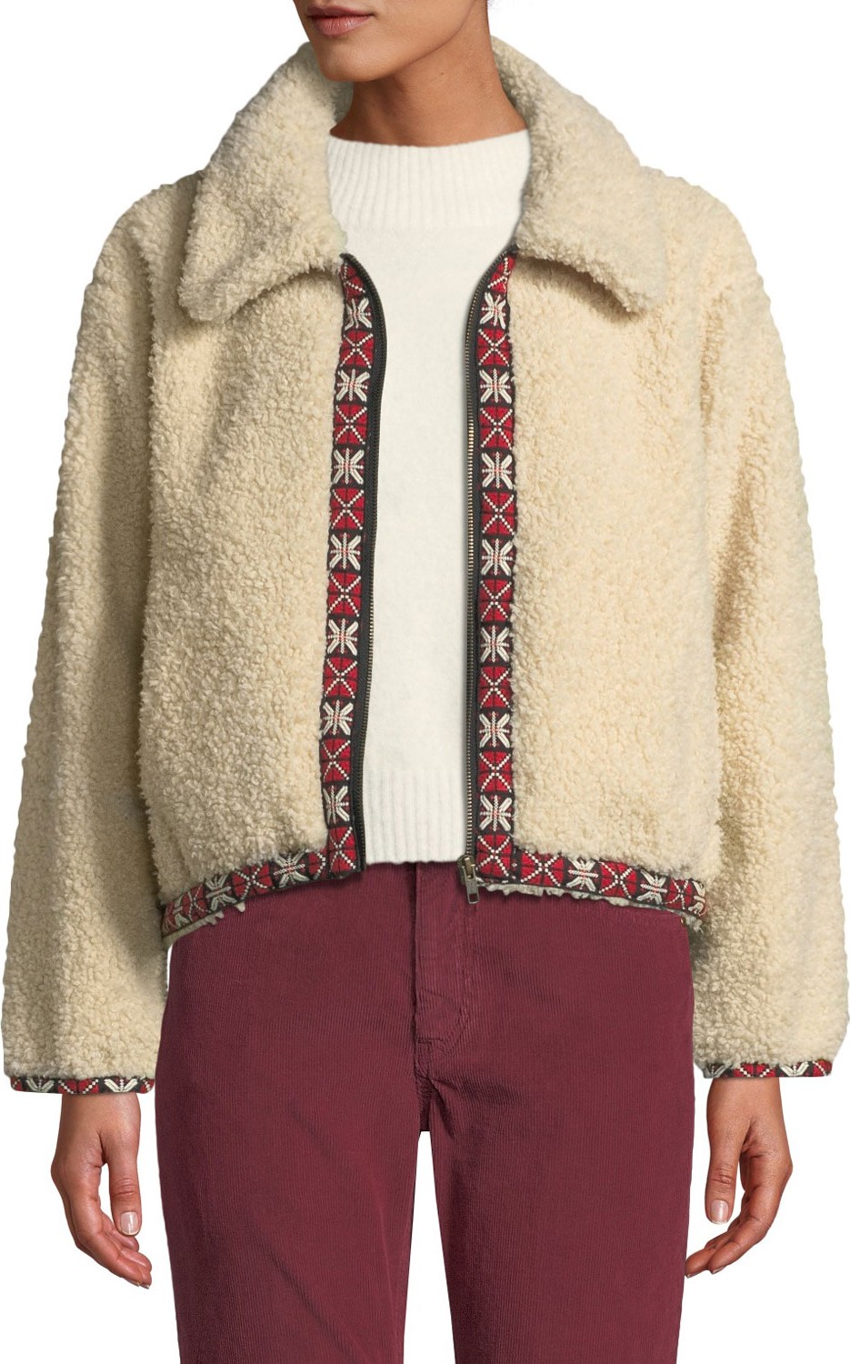 THE GREAT. The Shepherd Cropped Zip-Front Bomber Jacket