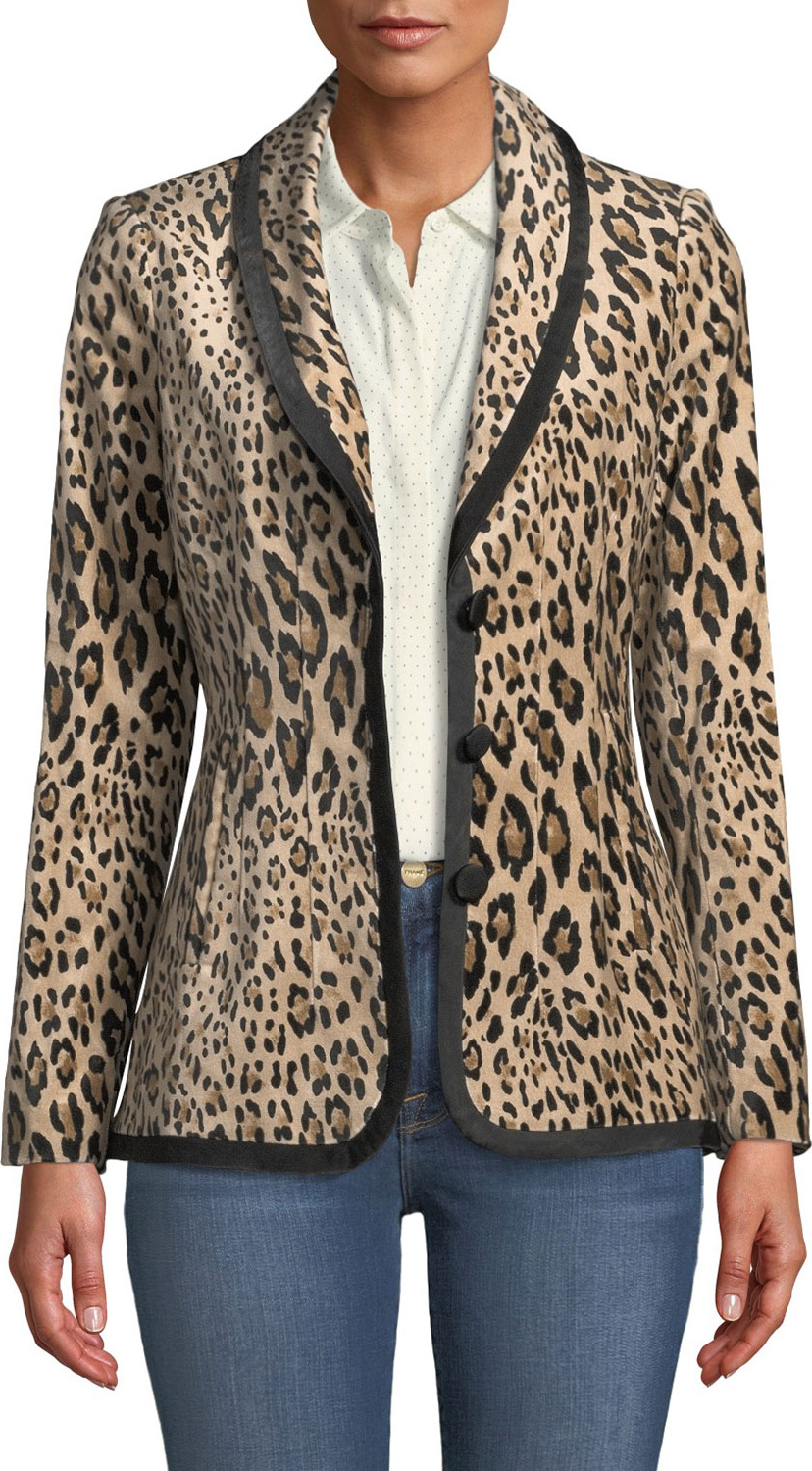 FRAME DENIM Fitted Button-Front Leopard-Print Velvet Jacket
