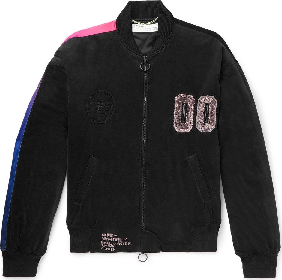 Off White Oversized Logo-Embellished Cotton-Blend Velour Bomber Jacket