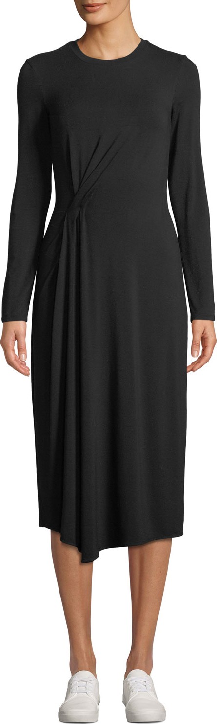 Vince Long-Sleeve Side-Drape Jersey Midi Dress