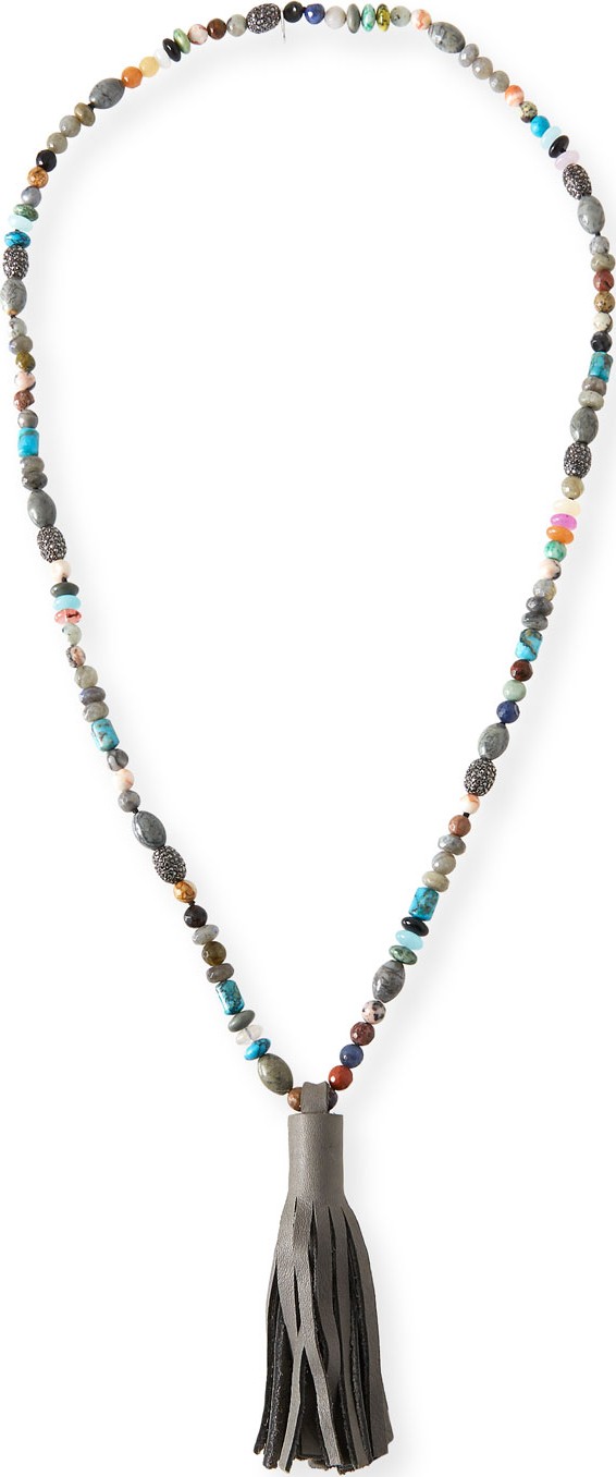 Hipchik Couture St. Tropez Beaded Leather Tassel Necklace
