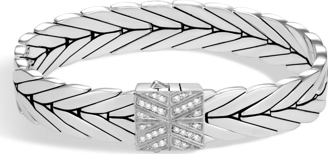 John Hardy Modern Chain Medium Bracelet with Diamond Pave Clasp, Size M
