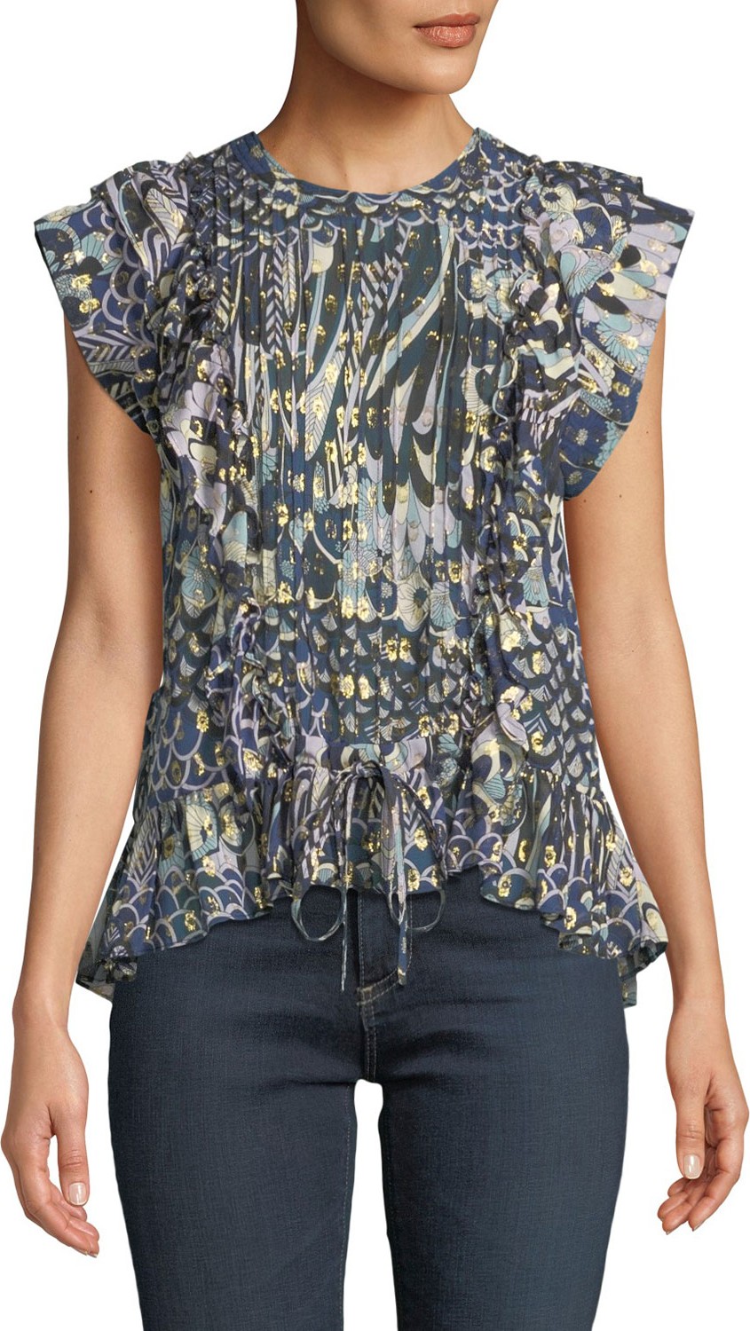 Zadig & Voltaire Toundra Printed Ruffle Metallic Top