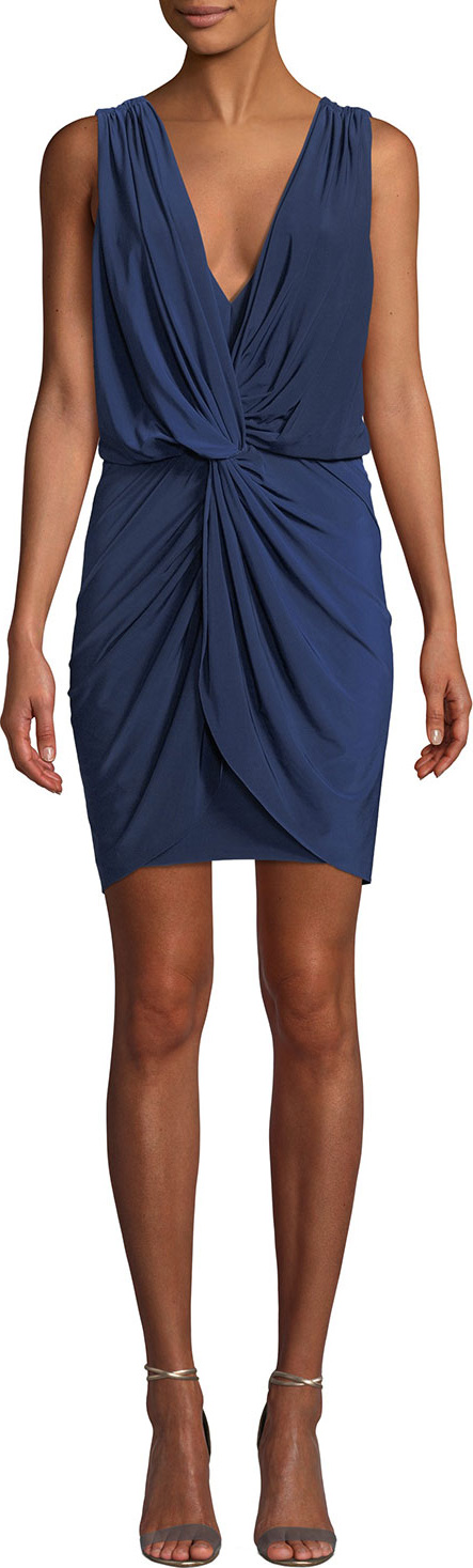 MISA Los Angeles Leza Gathered Sleeveless Crossover Dress