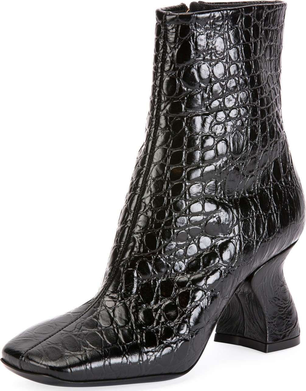 Dries Van Noten Croc-Print Ankle Boots with Curved Heel
