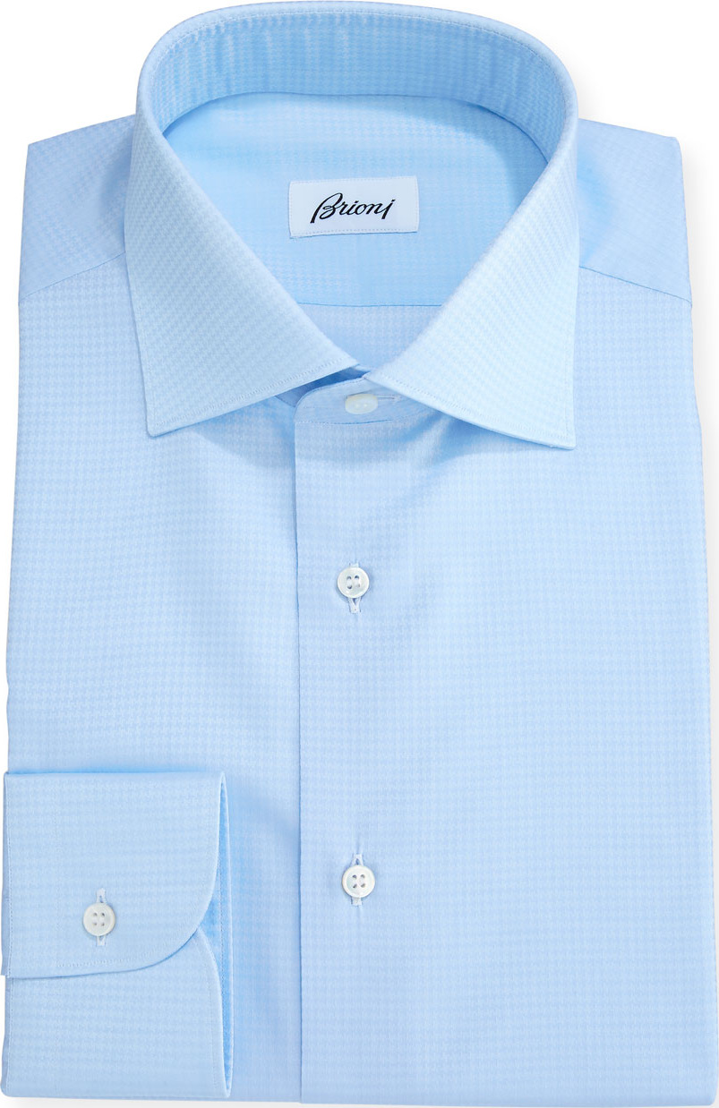 Brioni Tonal Houndstooth Dress Shirt, Blue