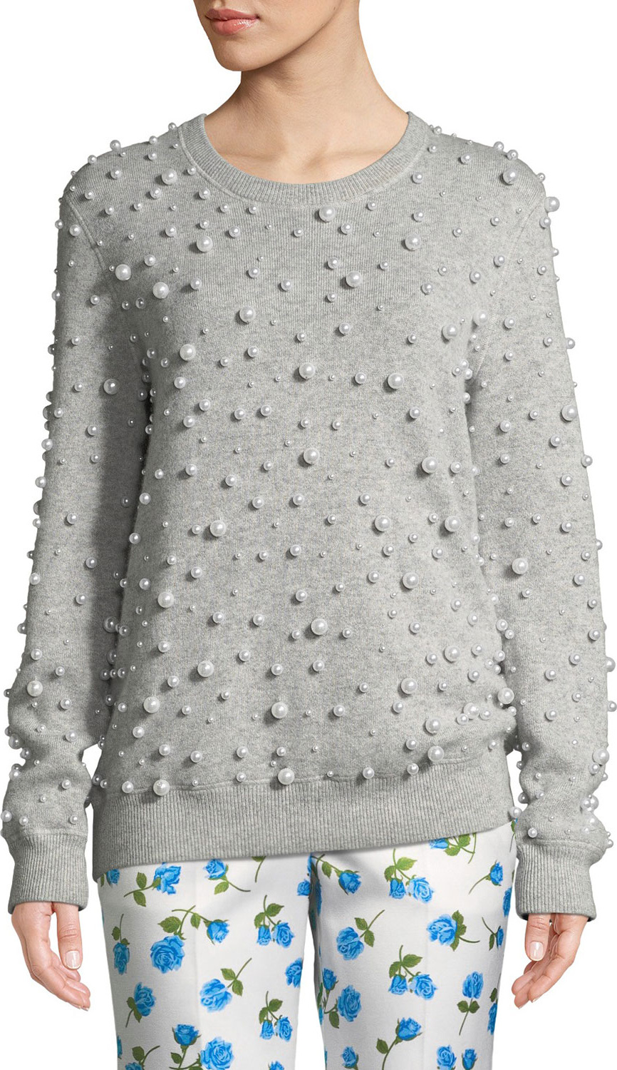 Michael Kors Collection Crewneck Pearlescent-Embellished Cashmere Sweater