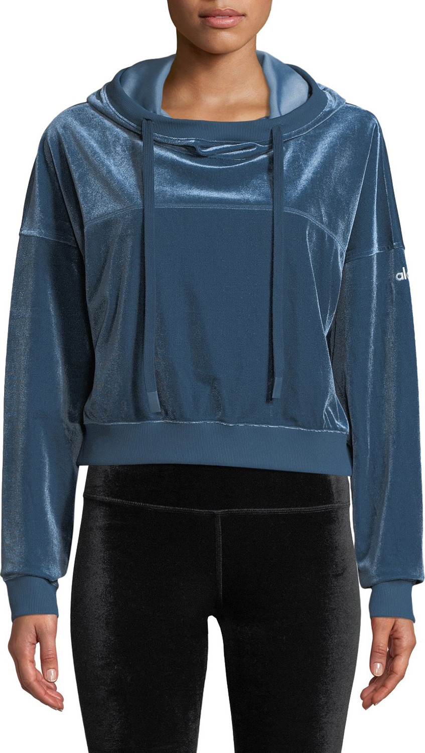 Alo Yoga Layer Velour Long-Sleeve Hooded Pullover Top