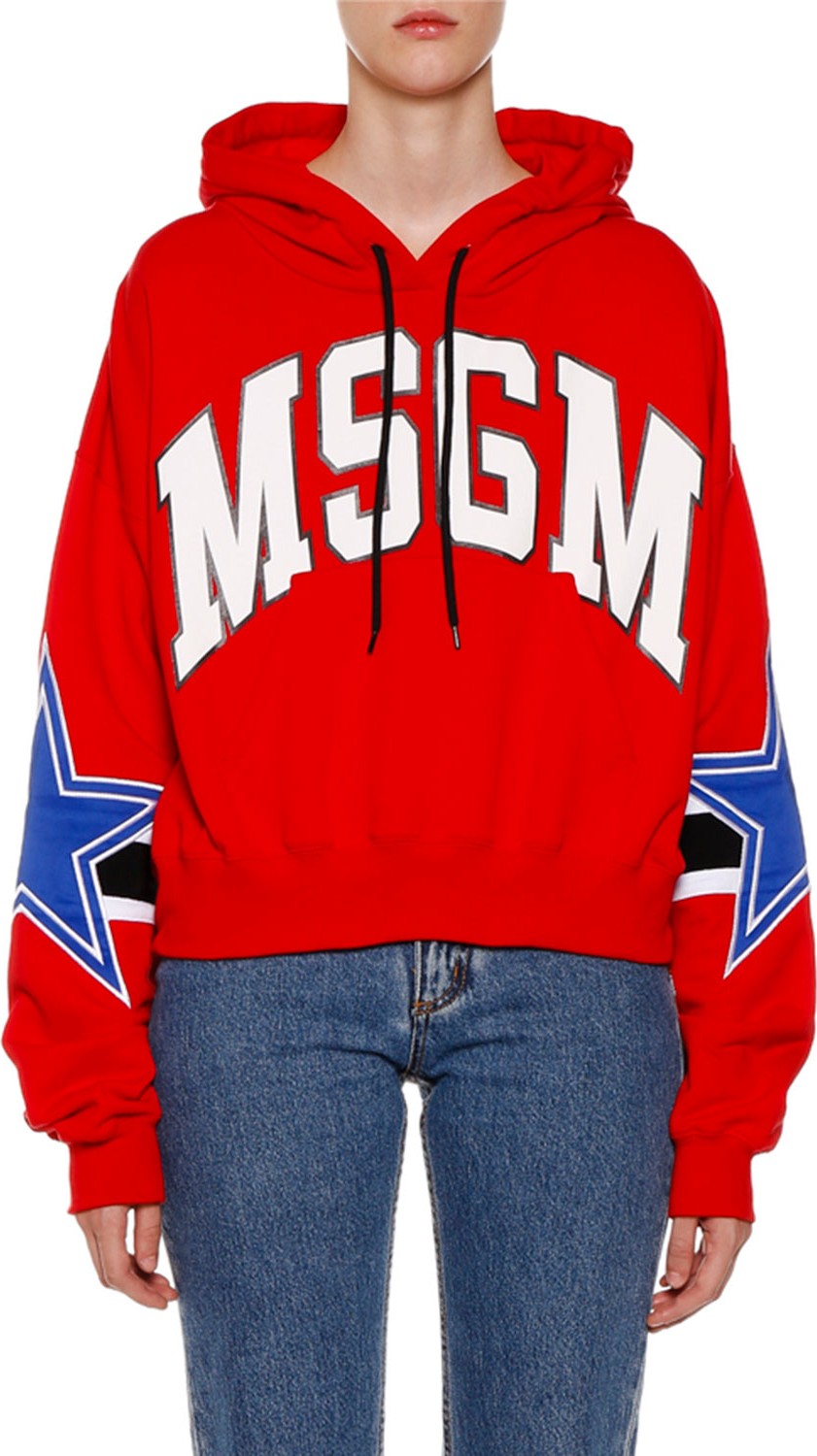 MSGM Cropped Logo Hooded Pullover Sweatshirt