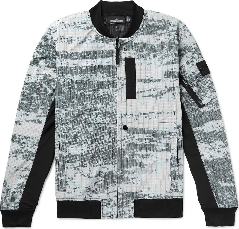 Stone Island Logo-Appliquéd Printed Ripstop Bomber Jacket