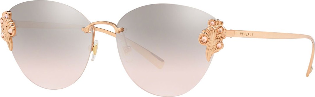 Versace Rimless Mirrored Cat-Eye Sunglasses w/ Crystal Trim