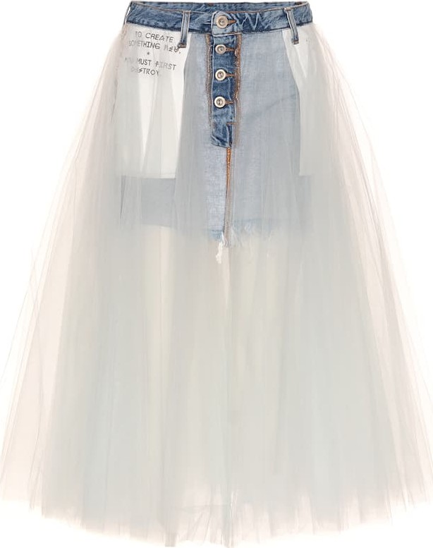 Unravel Tulle-skirted denim shorts
