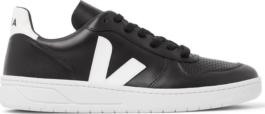 Veja V-10 Rubber-Trimmed Leather Sneakers