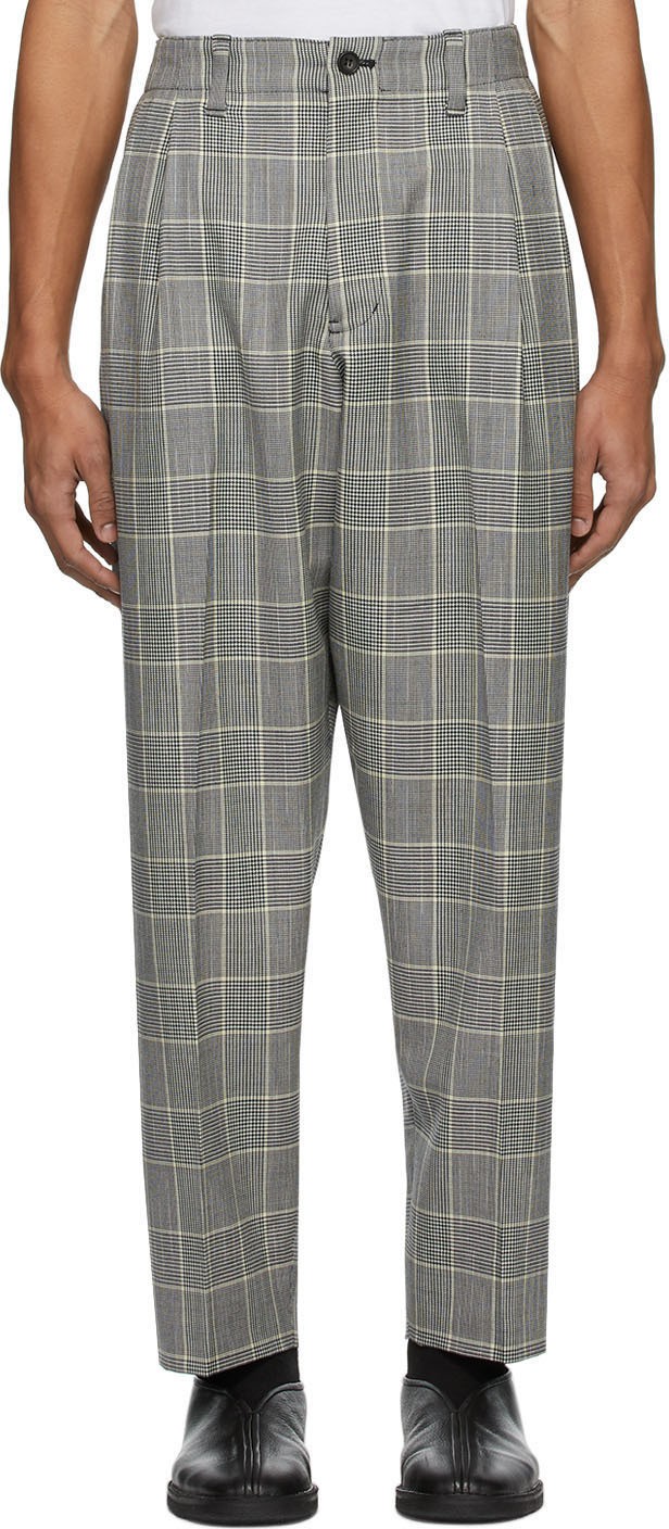Blue Blue Japan Black & White Kasuri Wool Glen Check Trousers