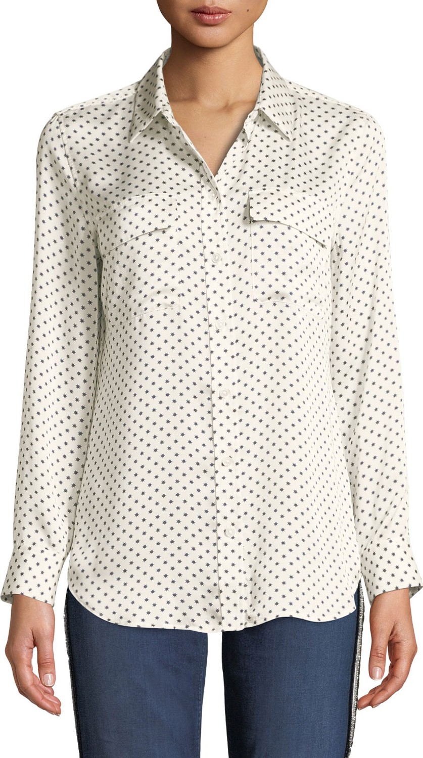 Equipment Slim Signature Silk Long-Sleeve Eclipse-Print Blouse