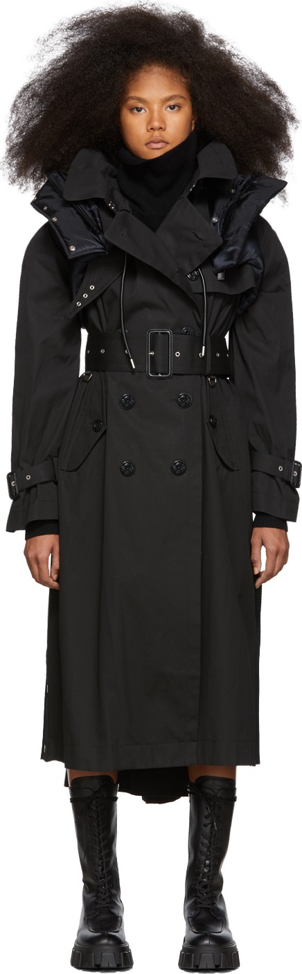 Sacai Black Coated Cotton Trench Coat