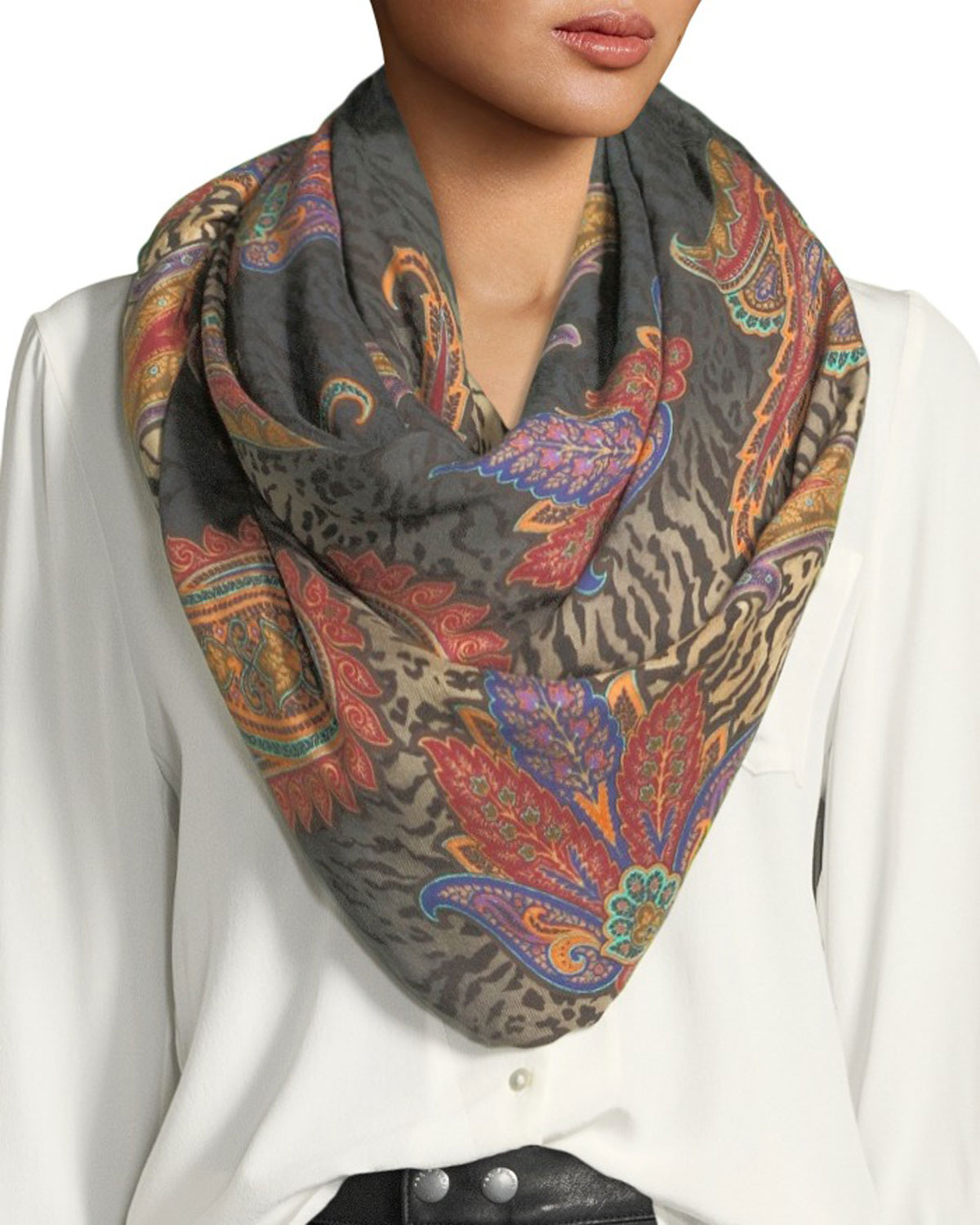Etro Animal & Paisley Modal-Cashmere Scarf