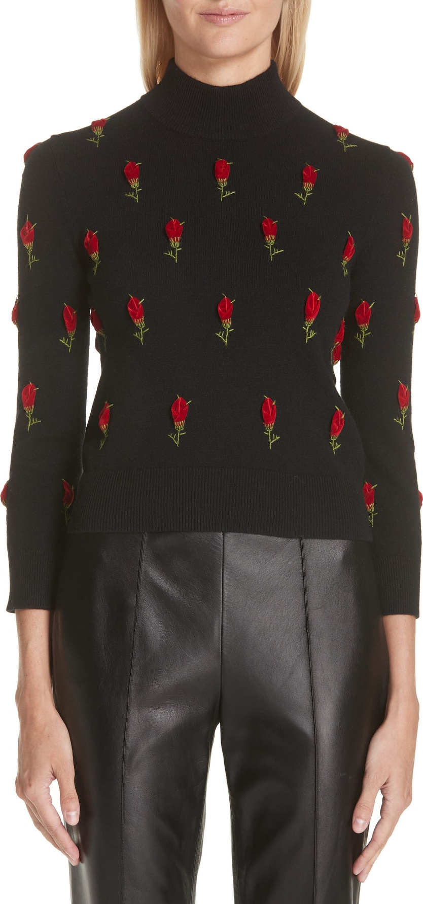 Michael Kors Velvet Rose Embroidered Cashmere Sweater