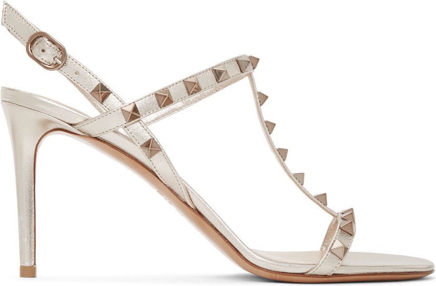 Valentino Beige Valentino Garavani Rockstud Slingback Sandals