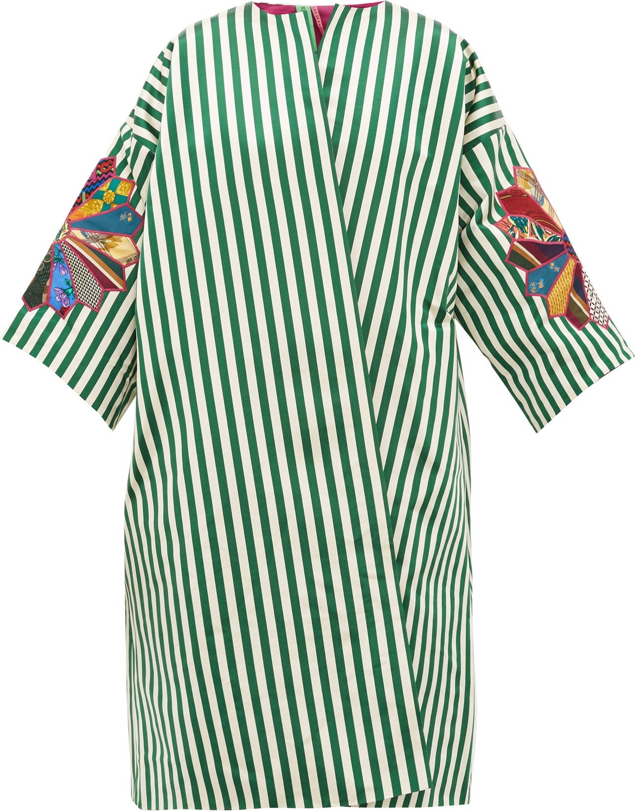 Rianna + Nina Patchworked-star striped-satin coat