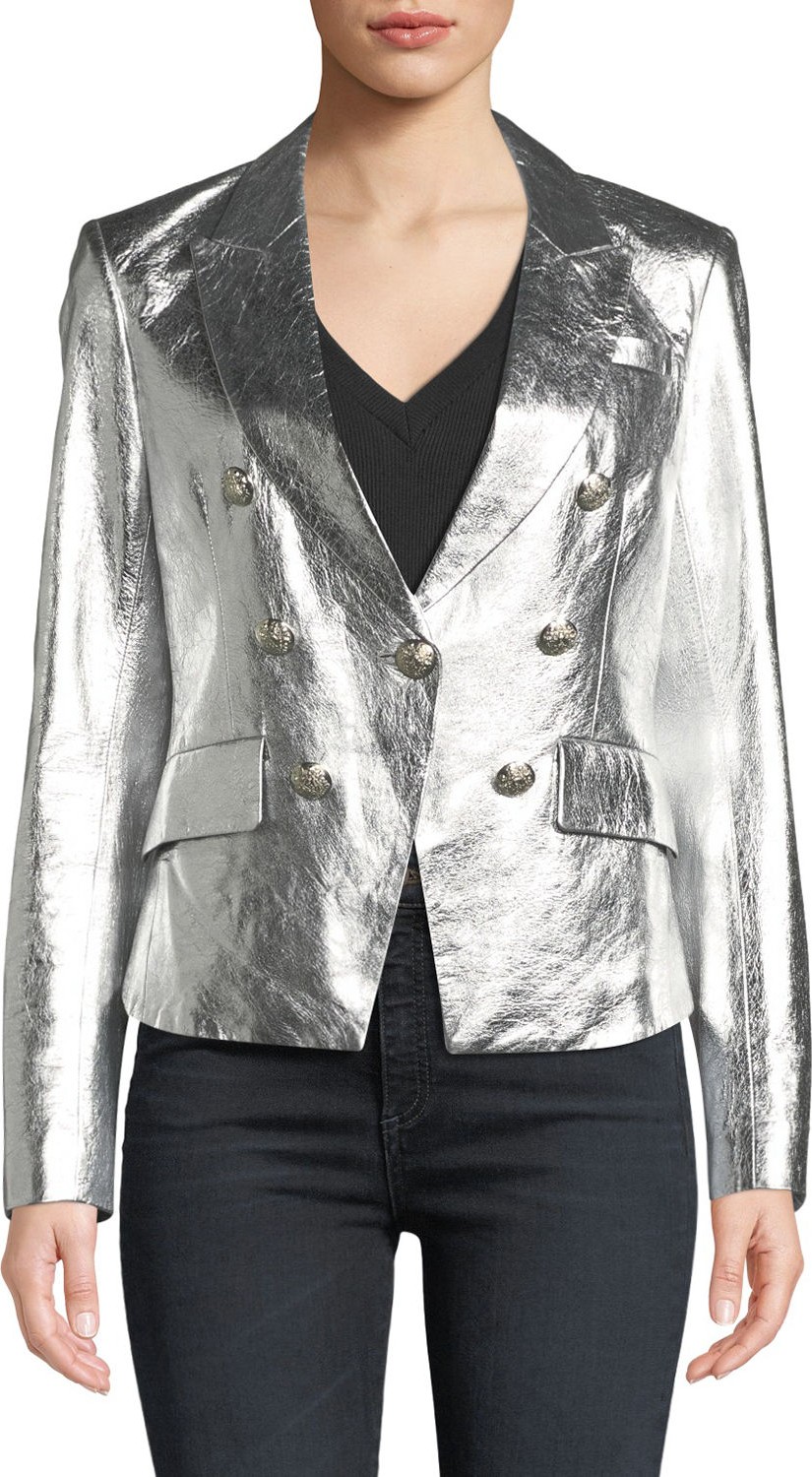 Veronica Beard Cooke Single-Button Metallic Leather Blazer