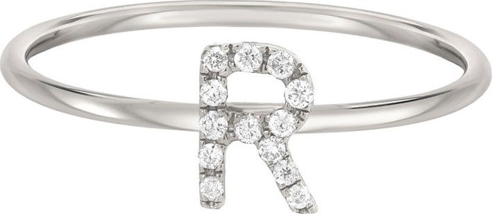 ZOE LEV Personalized Diamond Initial Ring in 14K White Gold
