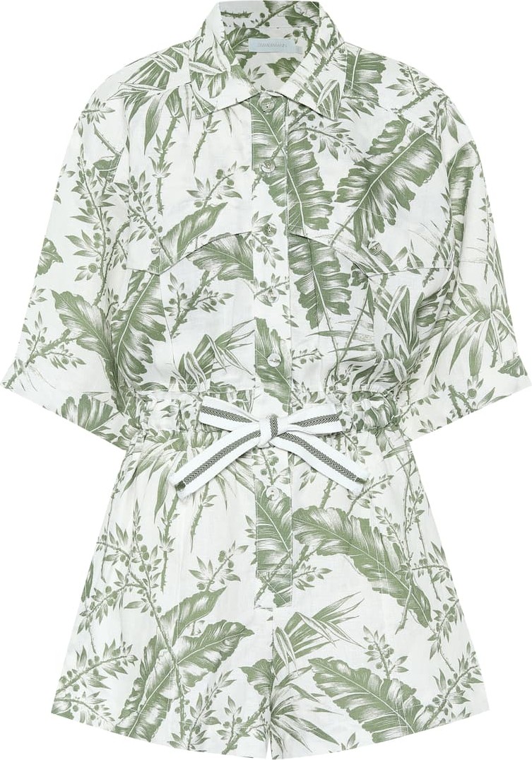 Zimmermann Empire Utility floral linen playsuit