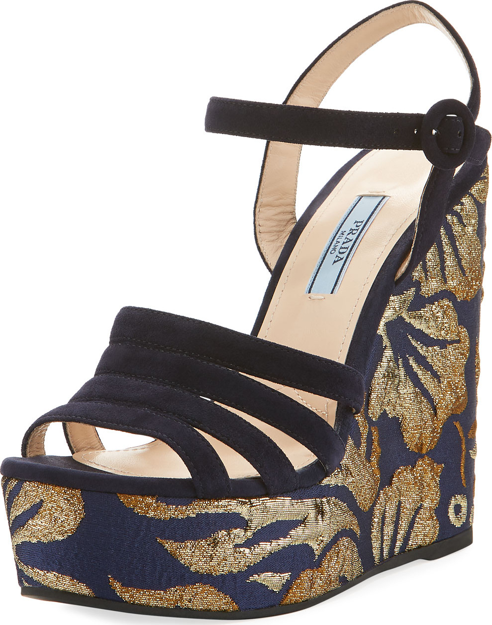 Prada Metallic Jacquard Platform Sandal